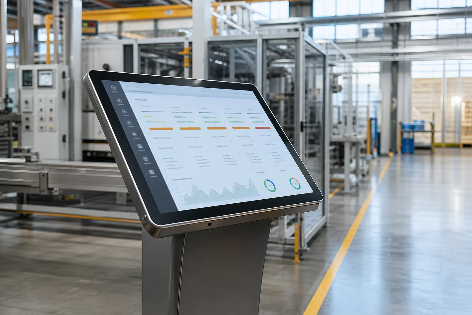 Extraaaz Manufacturing OS on a factory floor showing production planning and batch tracking dashboard